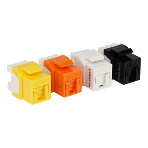 Keystone module, RJ45, category 5E, UTP, 180 degrees, with built-in shutter